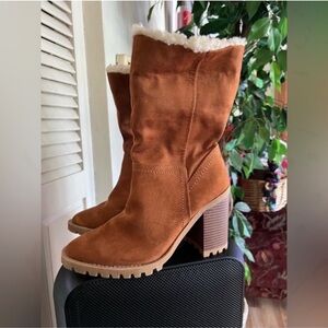 Scoop NYC Tan Heeled Boots with Cozy Lining